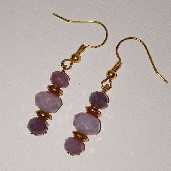 CLEARANCE Purple and gold beaded stick earrings - Picture 2 of 2